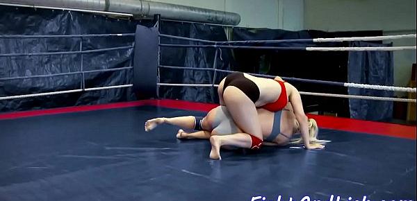  Busty wrestling asian babe strapon fucked
